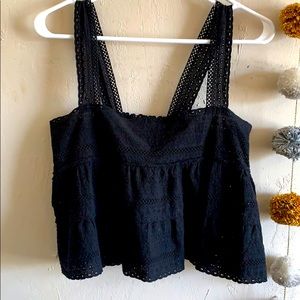 Eyelet Ruffle Crop Tank